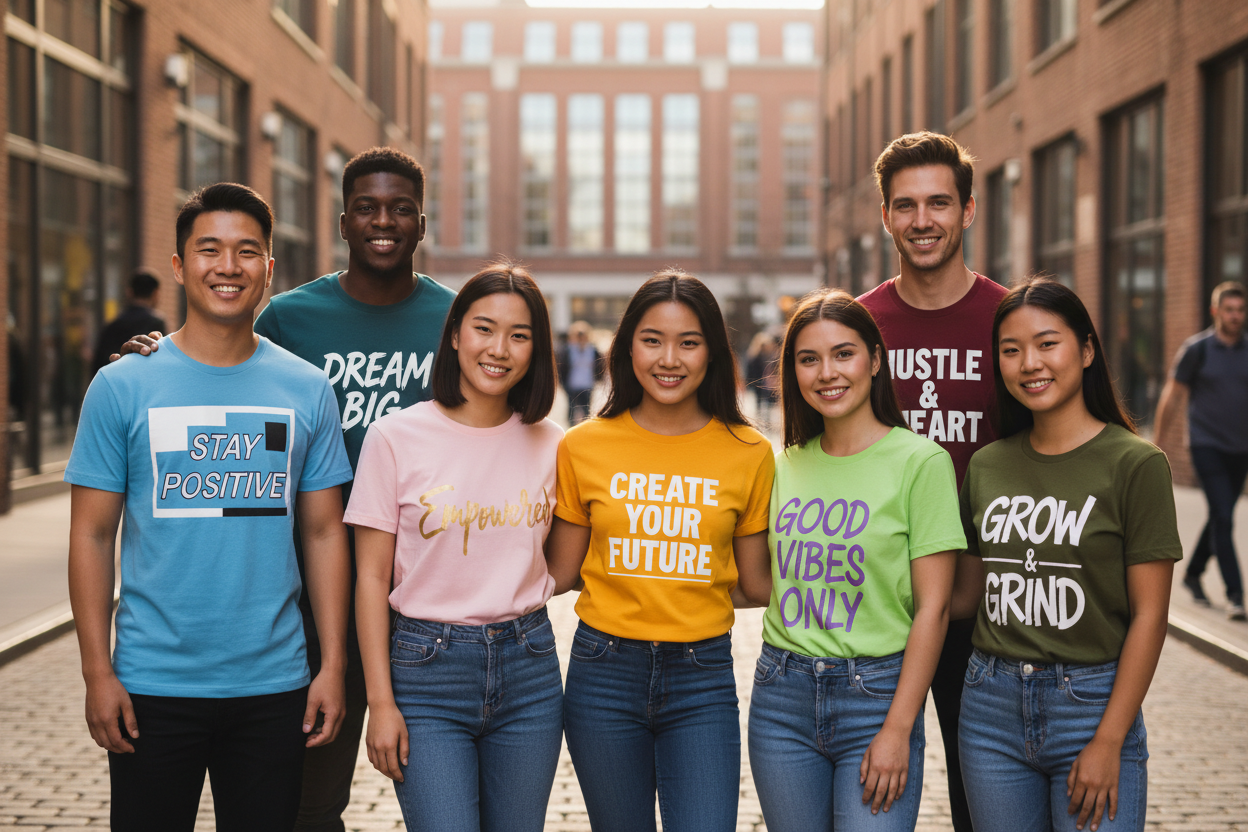 slogan t shirts wearing group